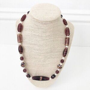 NWT Genuine Murano Glass, Pearl & Czech Glass Bead Beaded Necklace Purple